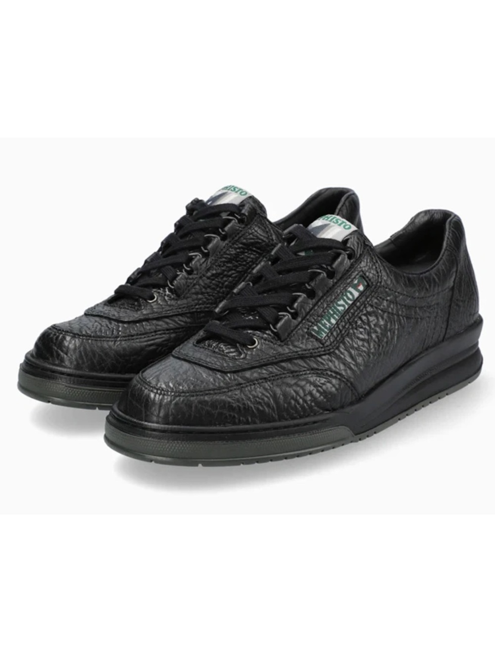 Mephisto Men's Match Black Mamouth 714 Flat Heel Lace-Up Leather Sneakers 10